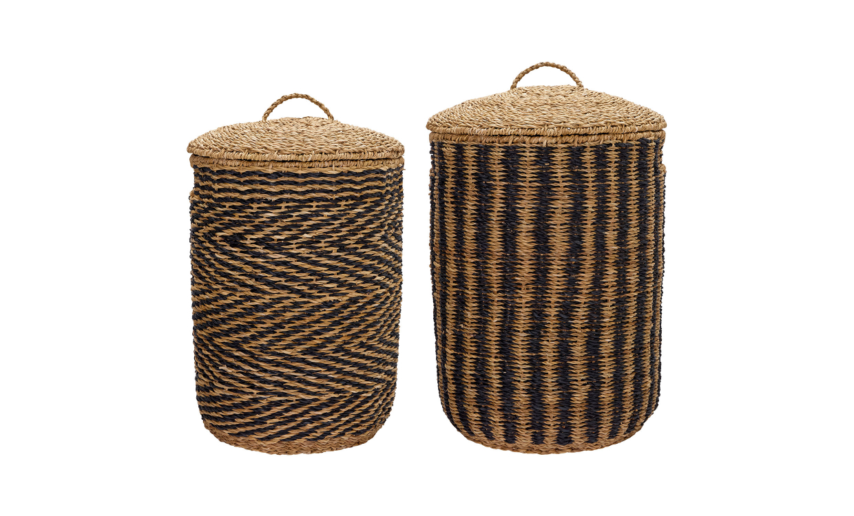 CESTO Tvättkorg 2-set Natur/Svart