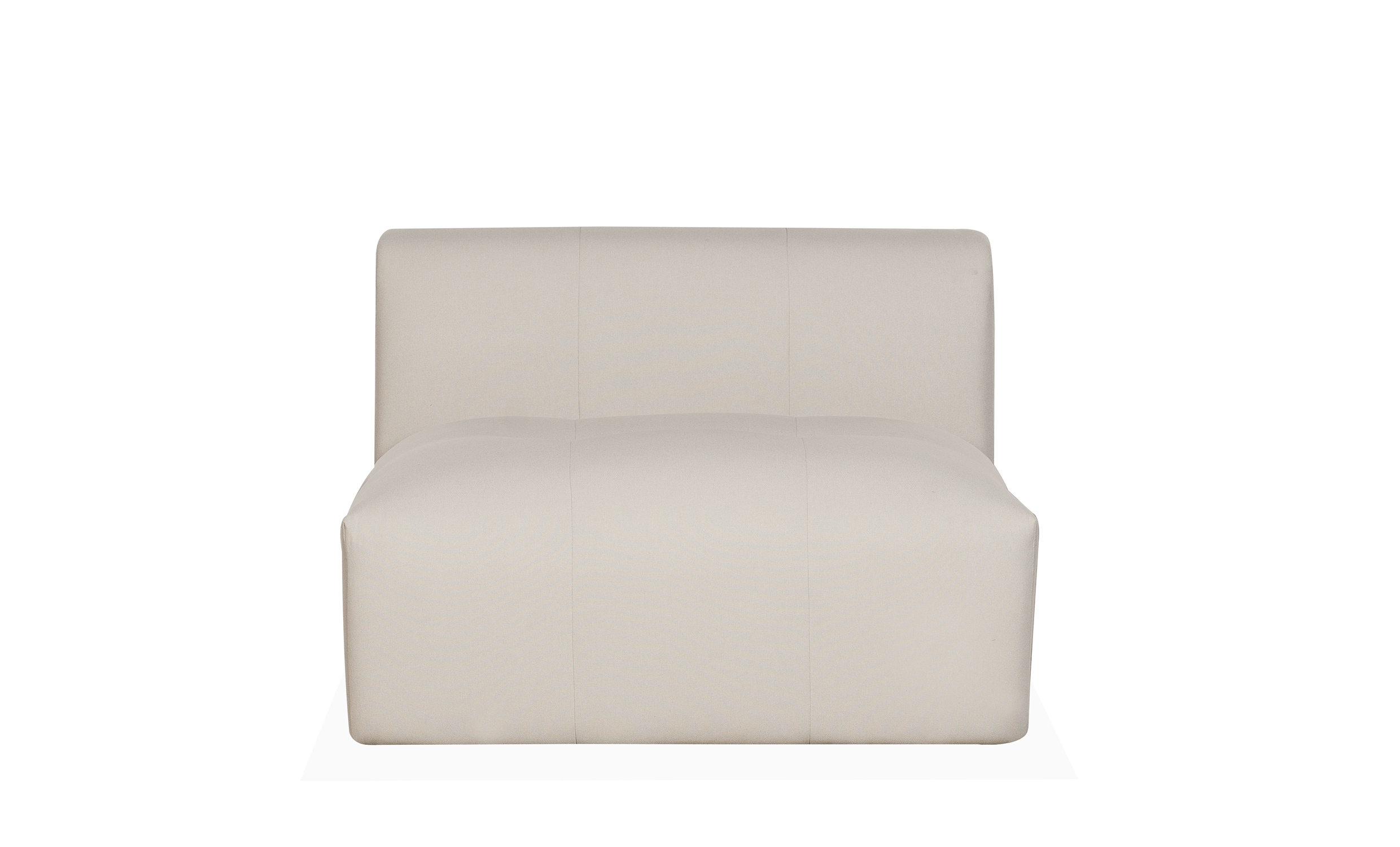 Beige armlös mittmodul med mjuka dynor och 76 cm sittdjup