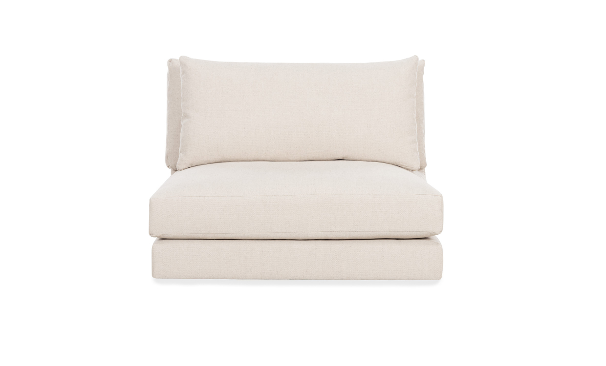 Beige armlös mittmodul med mycket låg sits och hög rygg