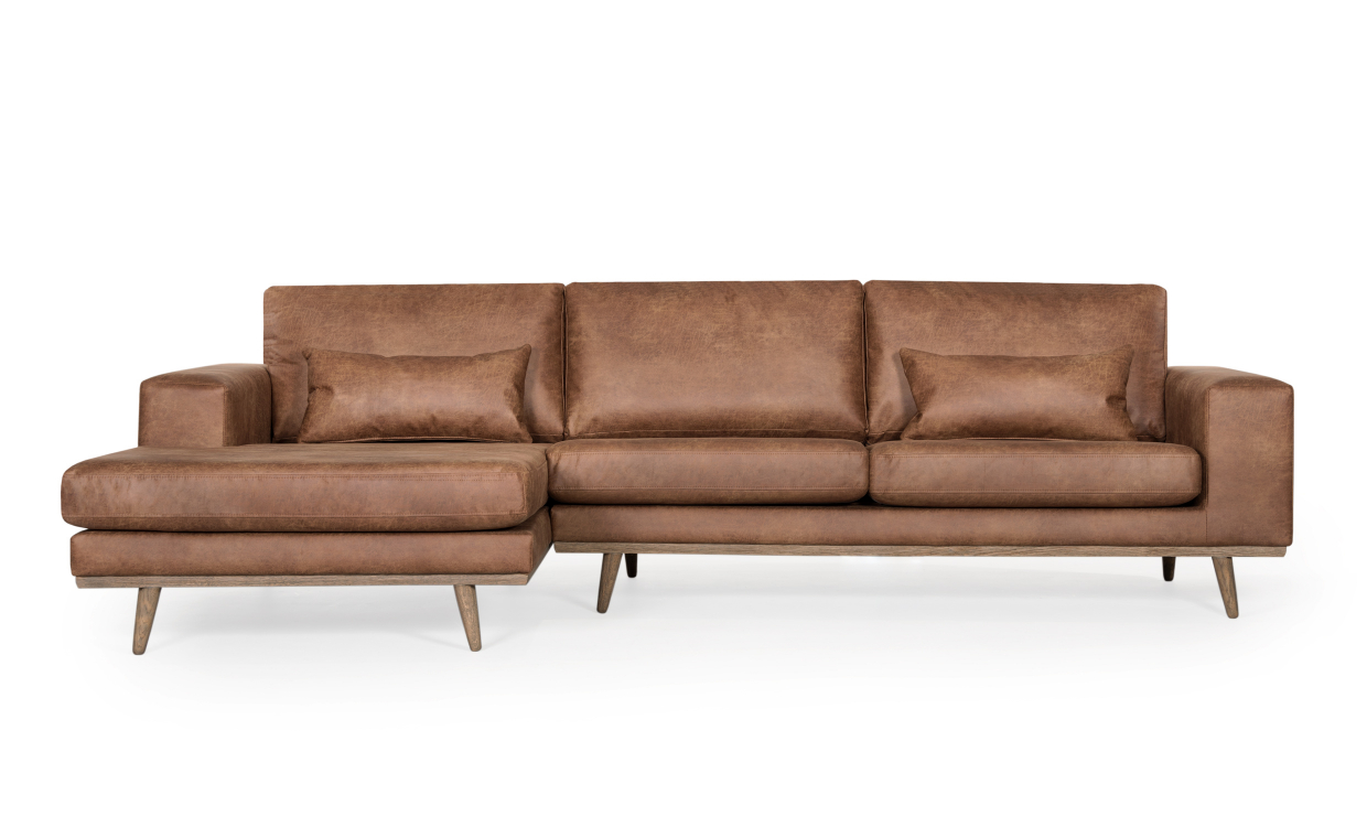 STOCKHOLM Leather Divansoffa Vänster Cognac