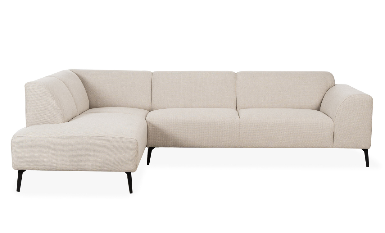 Greige L-soffa med divan och låga armstöd