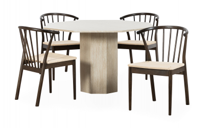 CATANIA/NINNI Matgrupp 4 Stolar Sandbeige/Brun