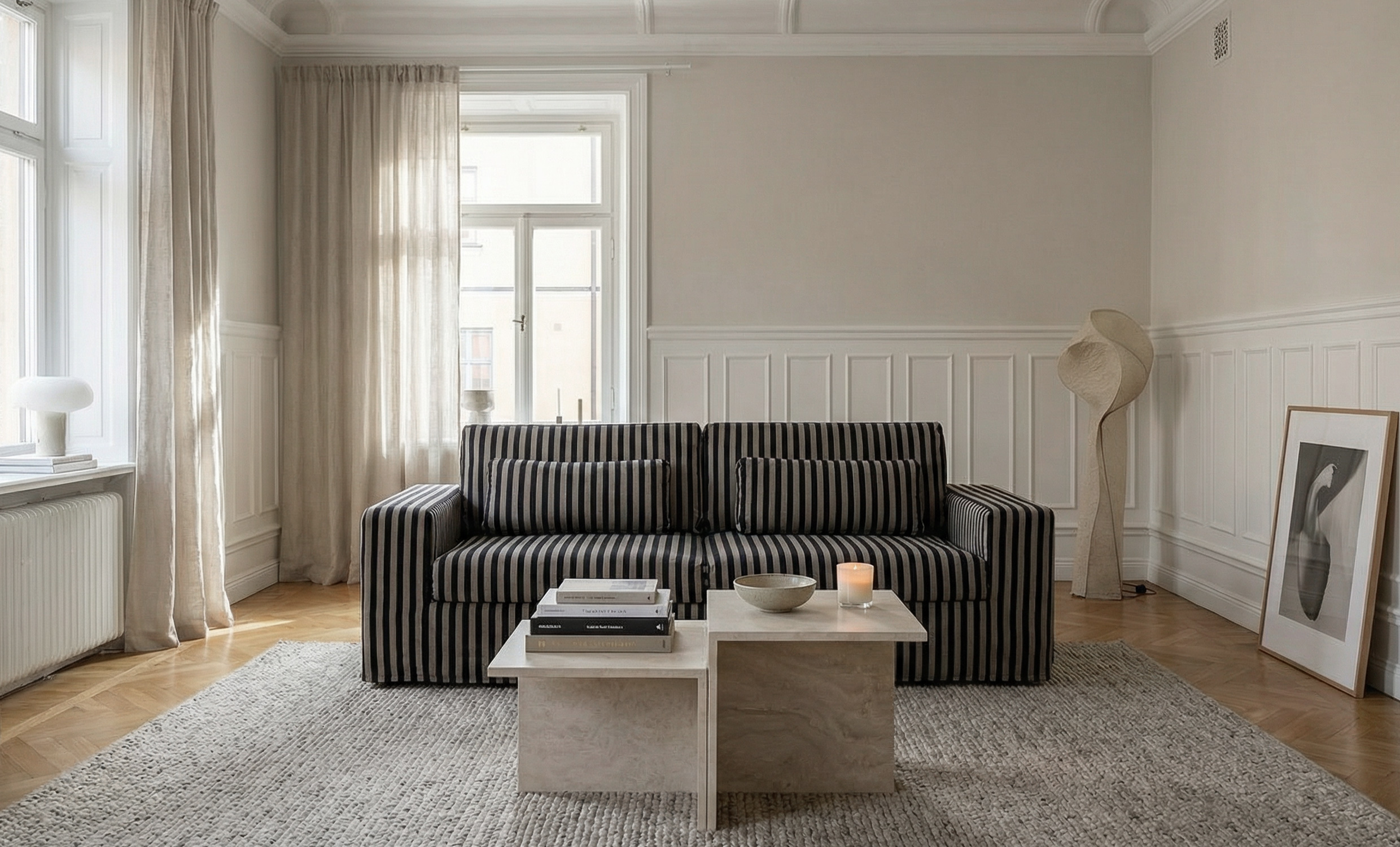 VIKELAND 3-sitssoffa Randig Beige/Svart från SoffaDirekt, bild 2