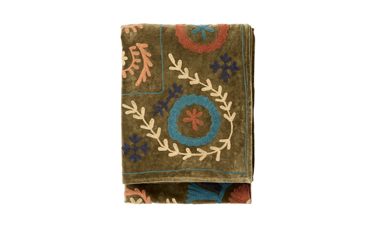SUZANI Pläd Olive/Blå/Peach i gruppen Mattor & Textil / Plädar hos SoffaDirekt.se (1025-121)