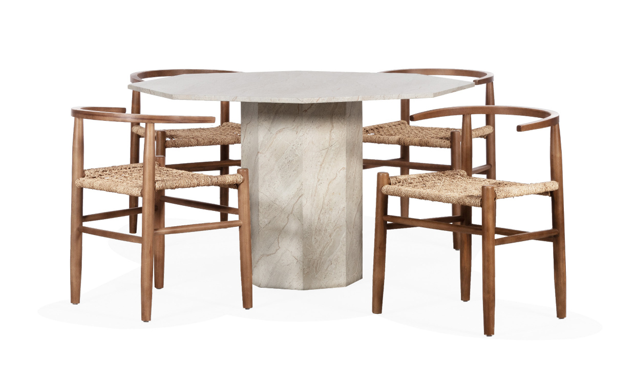 CATANIA/MONDO Matgrupp 4 Stolar Beige/Valnt i gruppen Matplats / Bord / Matgrupper / Matgrupp 4 stolar hos SoffaDirekt.se (2092DT-XN1767W-4)