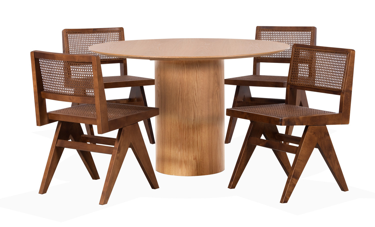 SKYLA/BEAU Matgrupp 4 stolar Brun i gruppen Matplats / Bord / Matgrupper / Matgrupp 4 stolar hos SoffaDirekt.se (2278DT-A-NAT1924BR-4)