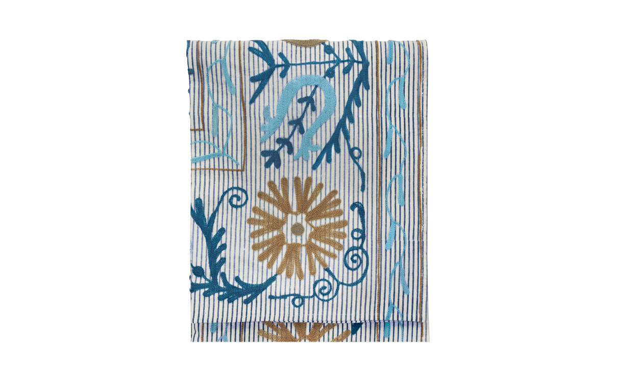 SUZANI Broderad Pl�d Bl�/Vit i gruppen Mattor & Textil / Pl�dar hos SoffaDirekt.se (325-01)