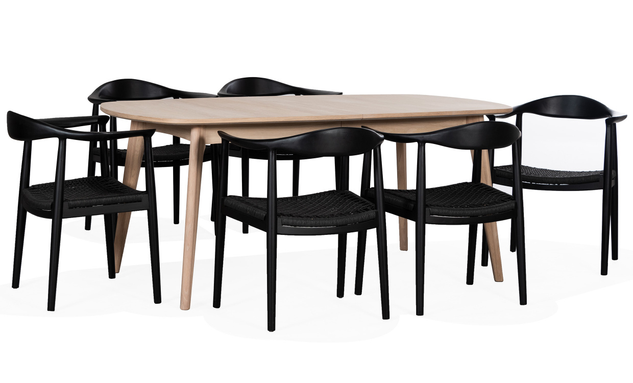 MADS 180/MEDVIK Matgrupp 6 Stolar Natur/Svart i gruppen Matplats / Bord / Matgrupper / Matgrupp 6 stolar hos SoffaDirekt.se (54687-MED-BL-6)