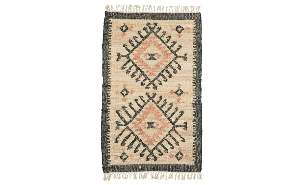 HANDWOVEN Jutematta 90x150 Natur/Svart/Orange i gruppen Mattor & Textil / Mattor / Jutemattor hos SoffaDirekt.se (AI-115B)