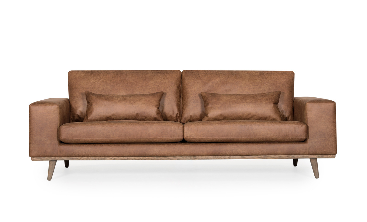 Stockholm Leather 3-sits Cognac i gruppen Vardagsrum / Soffor / 3-sits soffor hos SoffaDirekt.se (N-ST25SEZ4OL)