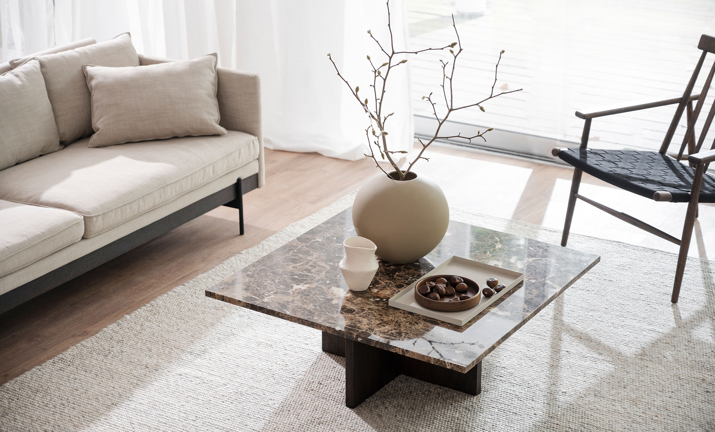 BROOKSVILLE Soffbord Brun Marmor/Brun Ek