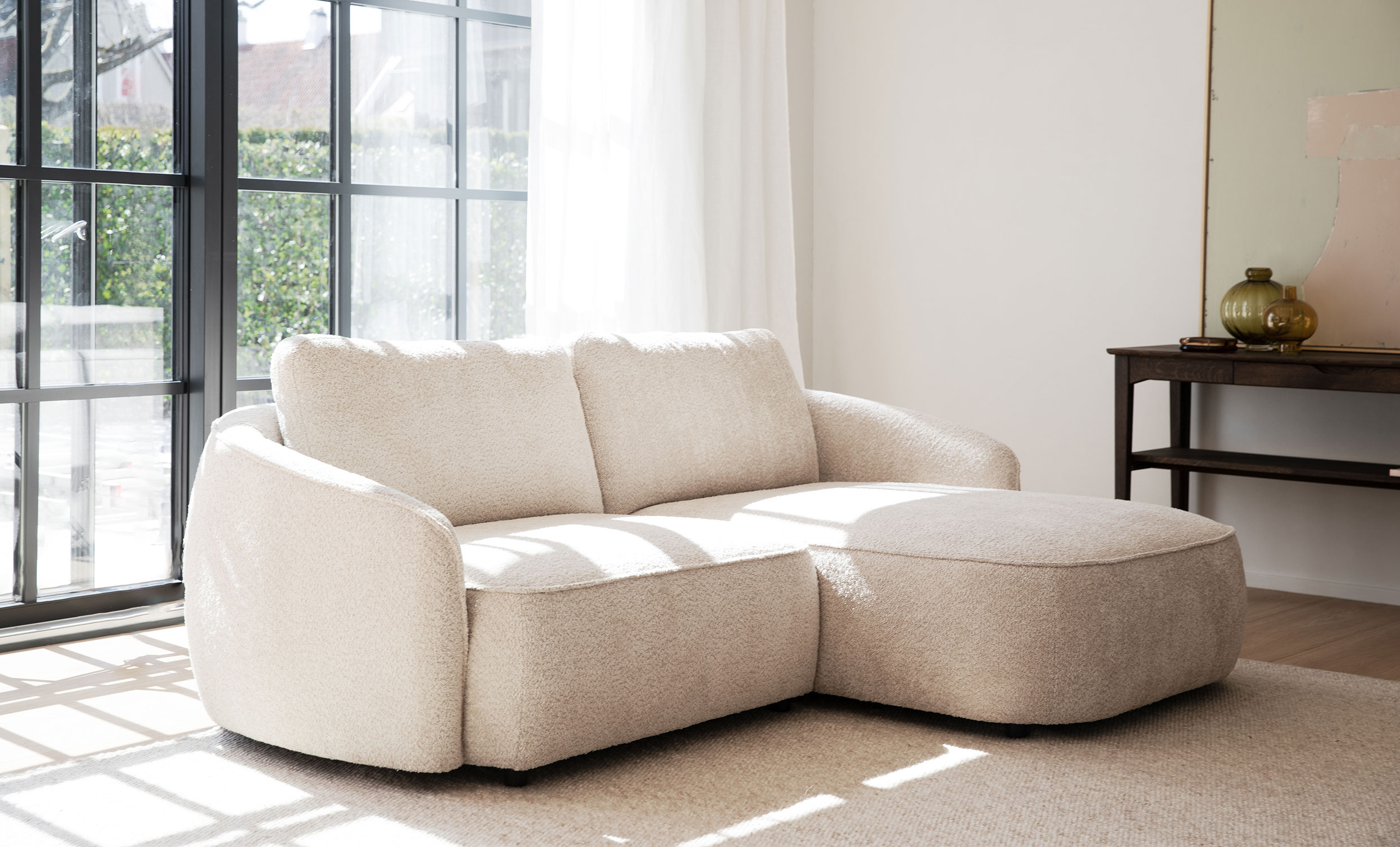 NORRIS Divansoffa Hger Ljusbeige