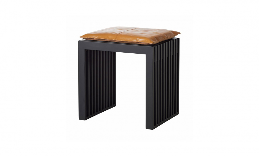 RIB set pall svartlackat brun skinndyna i gruppen Matplats / Sittmbler / Stolar hos SoffaDirekt.se (1400662)
