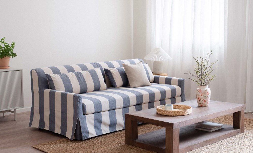 TOFTE Bddsoffa Randig Bl i gruppen Vardagsrum / Soffor / Bddsoffor hos SoffaDirekt.se (3195-TOF3S-0674E)