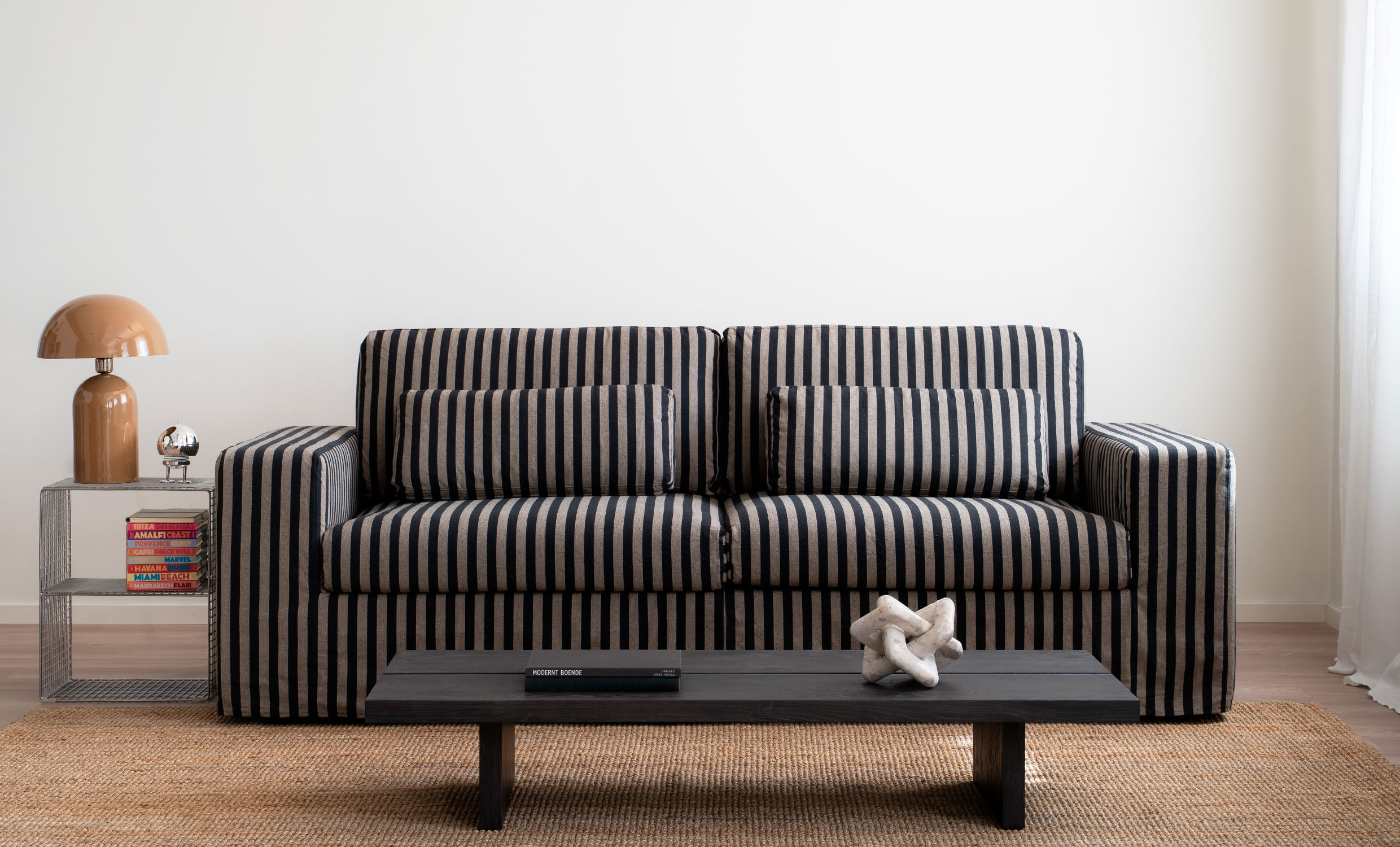 VIKELAND 3-sitssoffa Randig Beige/Svart