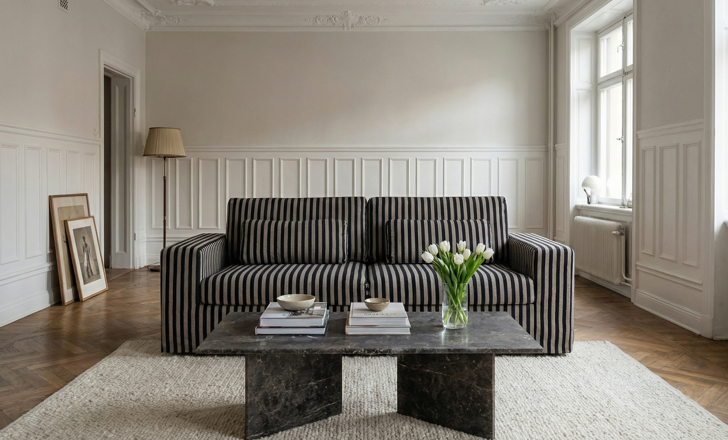 VIKELAND 3-sitssoffa Randig Beige/Svart