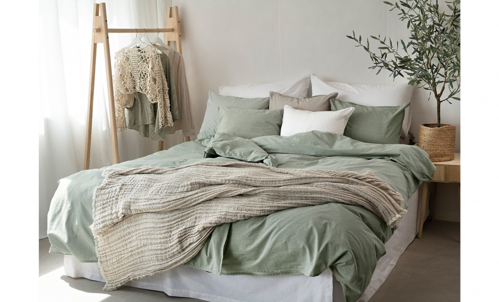 WASHED Bddset Tvttad Bomull Dimgrn i gruppen Sovrum / Sovrumstextil / Sngklder hos SoffaDirekt.se (3444110)