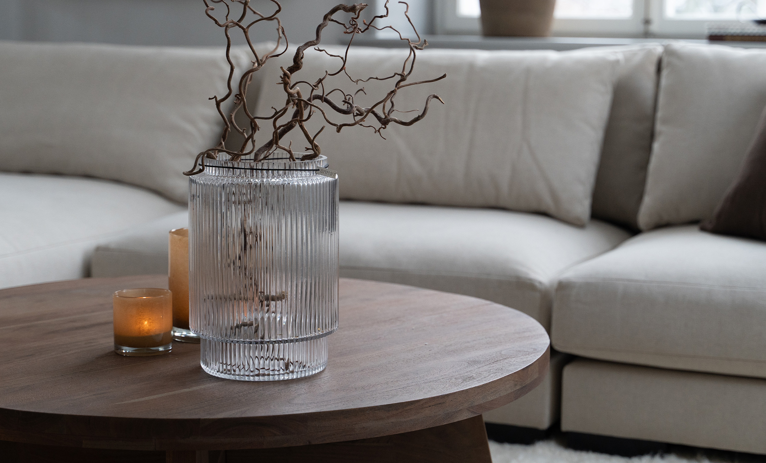 GLASVAS Randig Struktur 28cm Klar