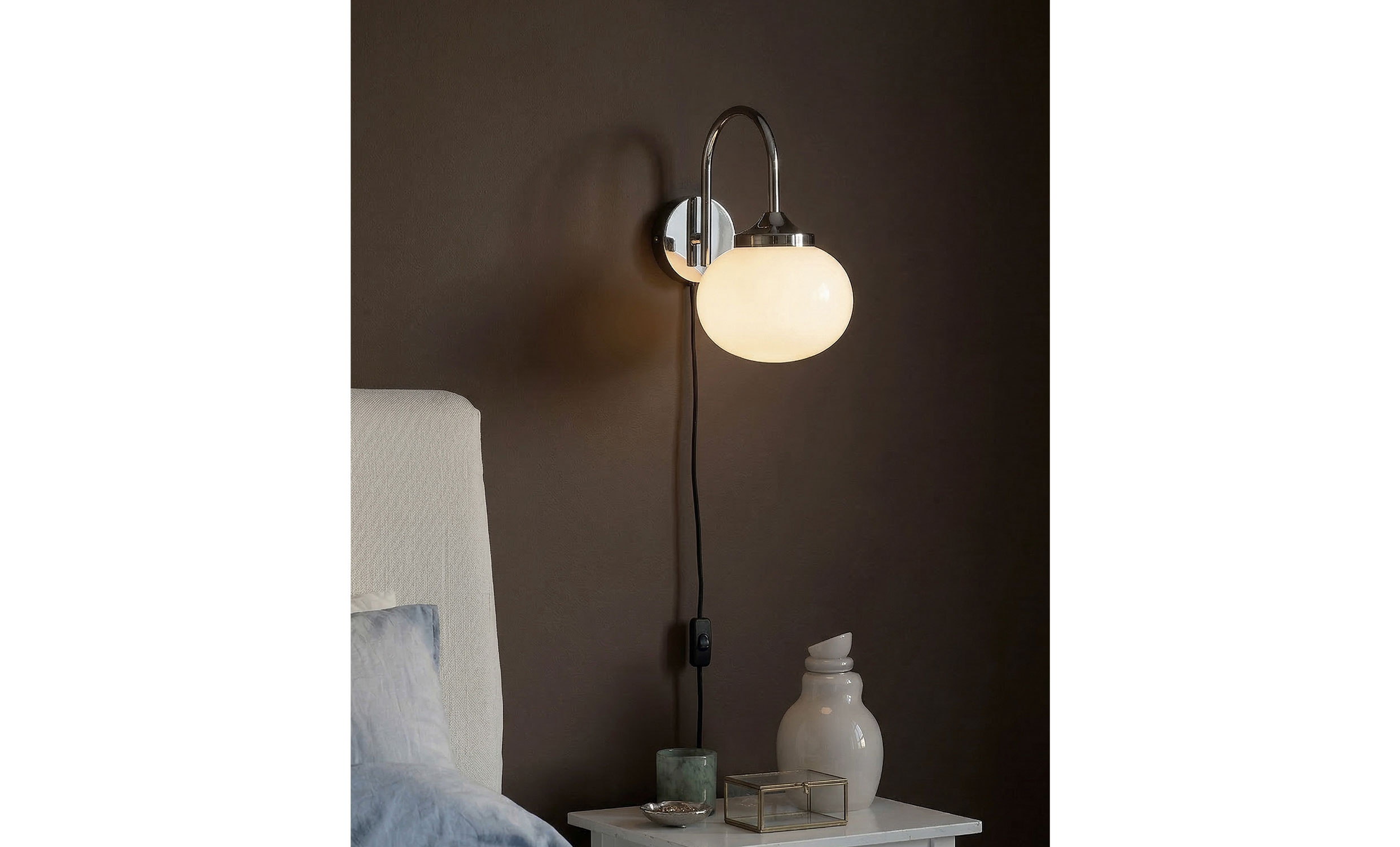 ELSY Vägglampa 26cm Vit/Krom