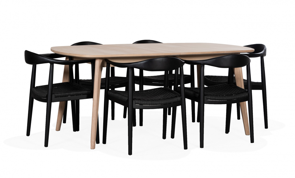 MADS 180/MEDVIK Matgrupp 6 Stolar Natur/Svart i gruppen Matplats / Bord / Matgrupper / Matgrupp 6 stolar hos SoffaDirekt.se (54687-MED-BL-6)