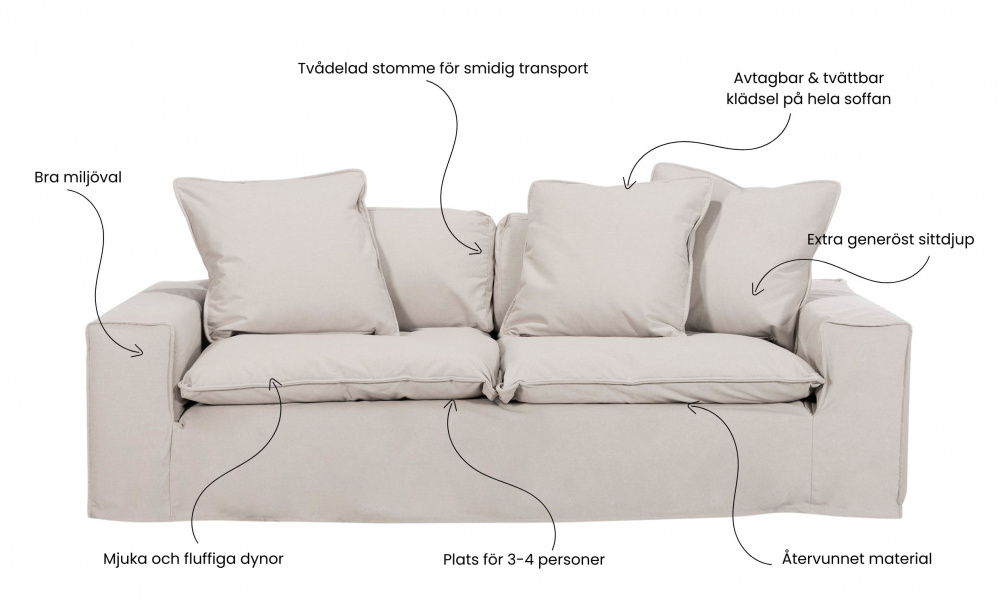 DOVER Grand Deluxe 3-sitssoffa Linnebeige i gruppen Vardagsrum / Soffor / 3-sits soffor hos SoffaDirekt.se (DO3SBR002)