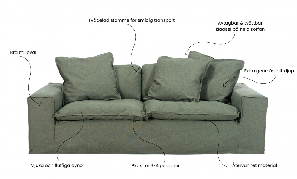 DOVER Grand Deluxe 3-sitssoffa Grön i gruppen Vardagsrum / Soffor / 3-sits soffor hos SoffaDirekt.se (DO3SBR801)