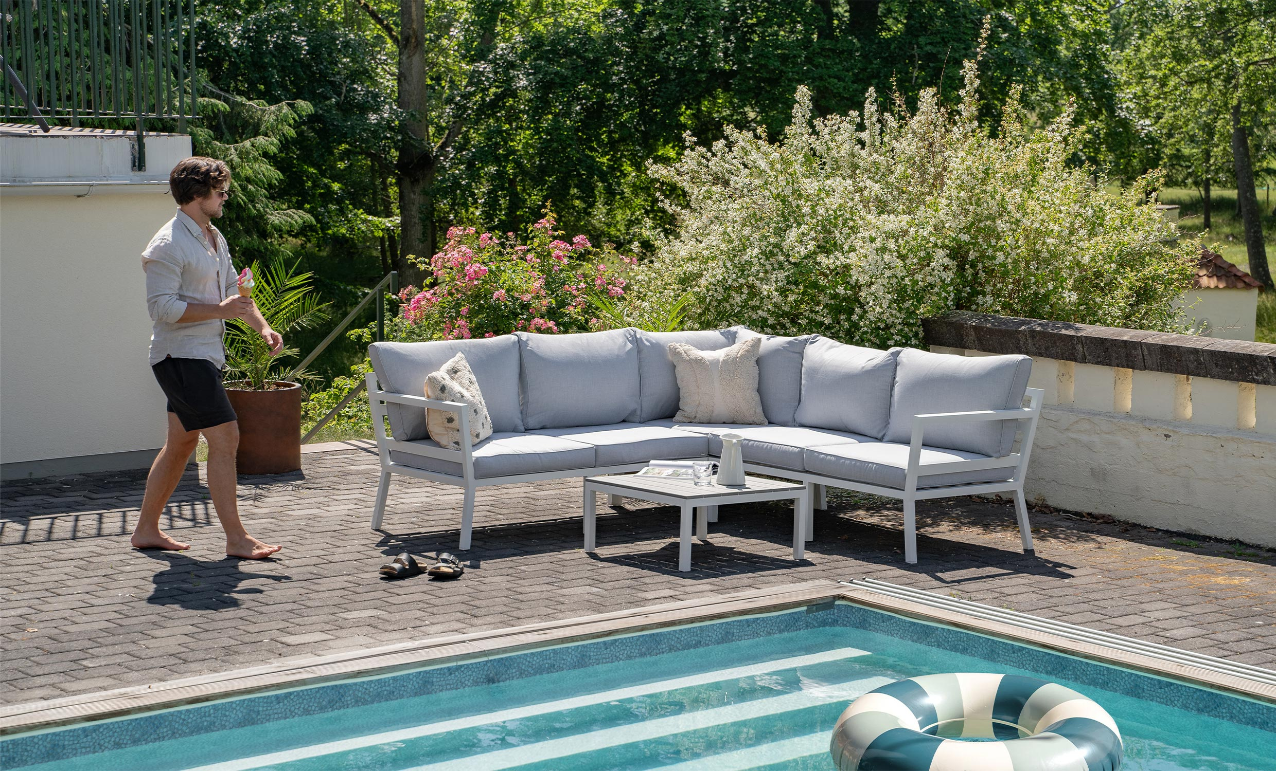 GRINDA Loungesoffa Gr/Vit