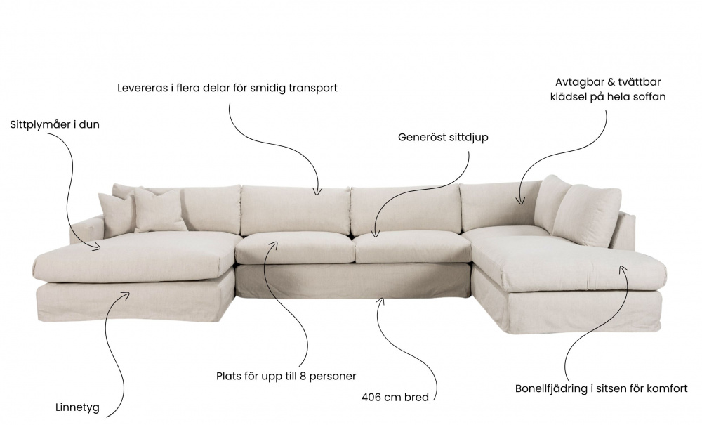 MAXIME U-Soffa Hger Beige i gruppen Vardagsrum / Soffor / U-Soffor hos SoffaDirekt.se (MXD3ABE)