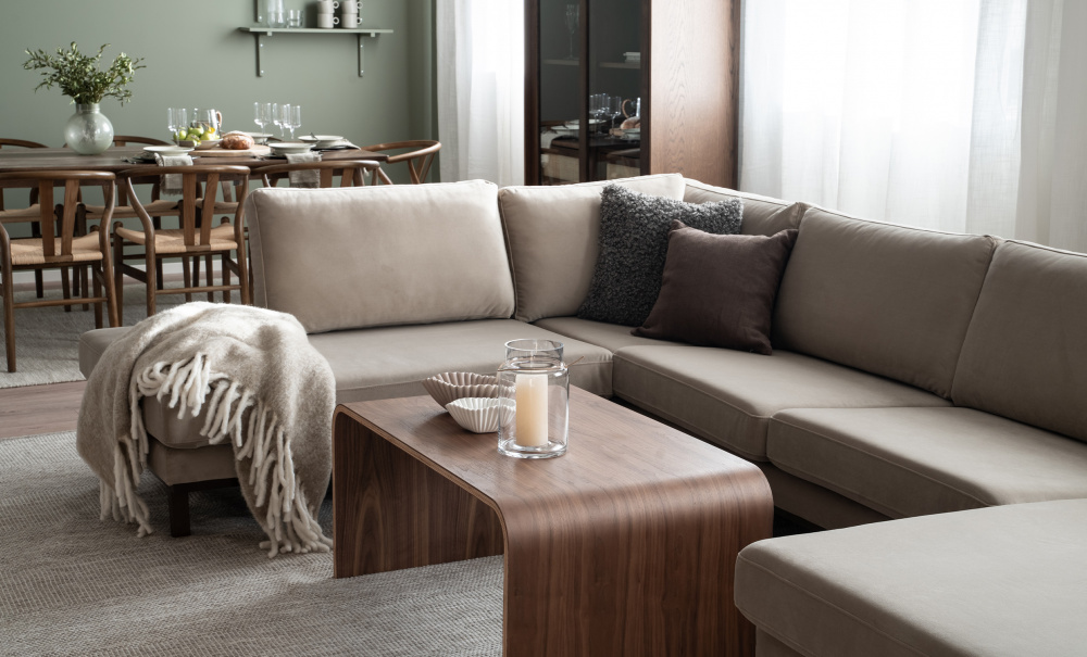 STOCKHOLM U-soffa Vnster Velvet Edition Greige i gruppen Vardagsrum / Soffor / U-Soffor hos SoffaDirekt.se (STA3DSA02)